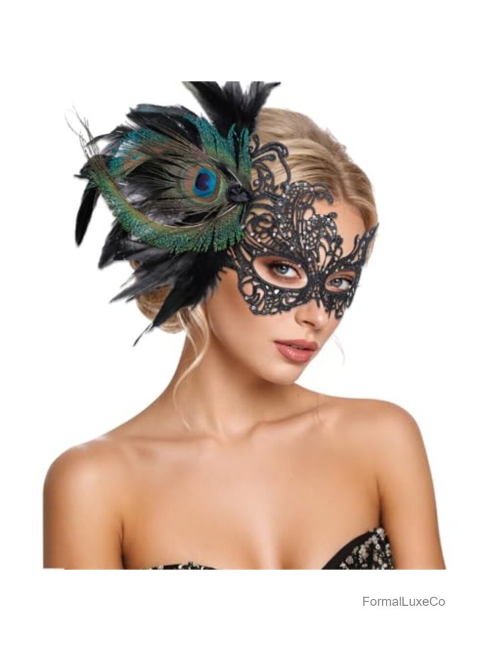 Feather Lace Masquerade Mask Detachable Peacock Venetian Costume